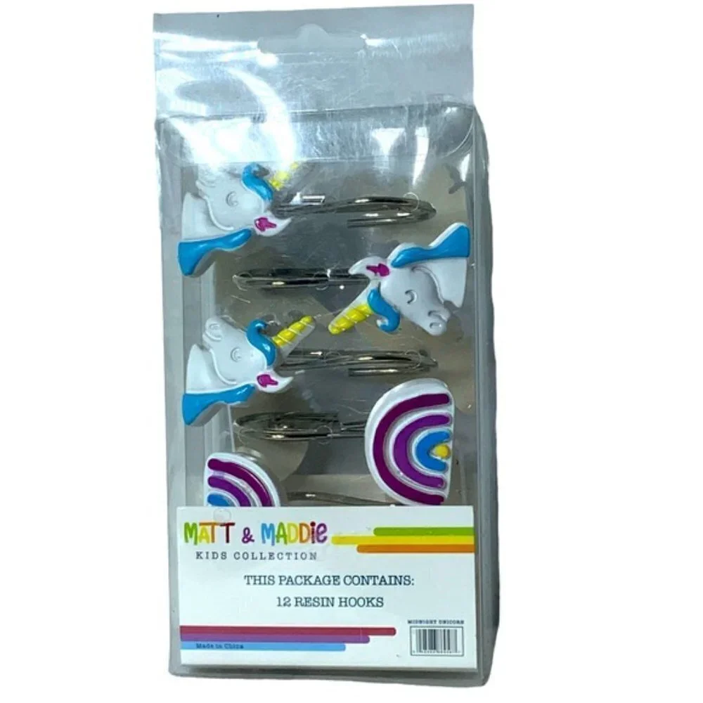 Matt & Maddie Unicorn Rainbow Hooks Kids Collection 12 Shower Curtain Hook Set
